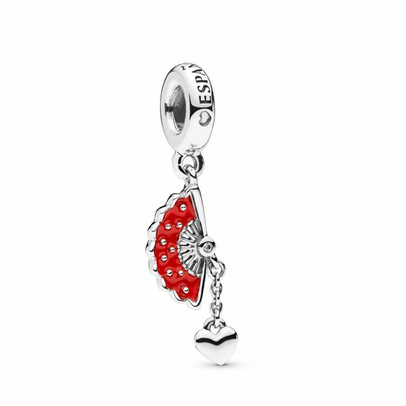 Pandora Spanish Fan Dangle Charm - Sterling Silver/Enamel/Red/Cubic Zirconia - Canada | CW8183AG